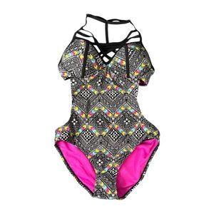 YMI NEW Swimwear Swimsuit Pink Black Medium Geometric Padded VacationPool Beach